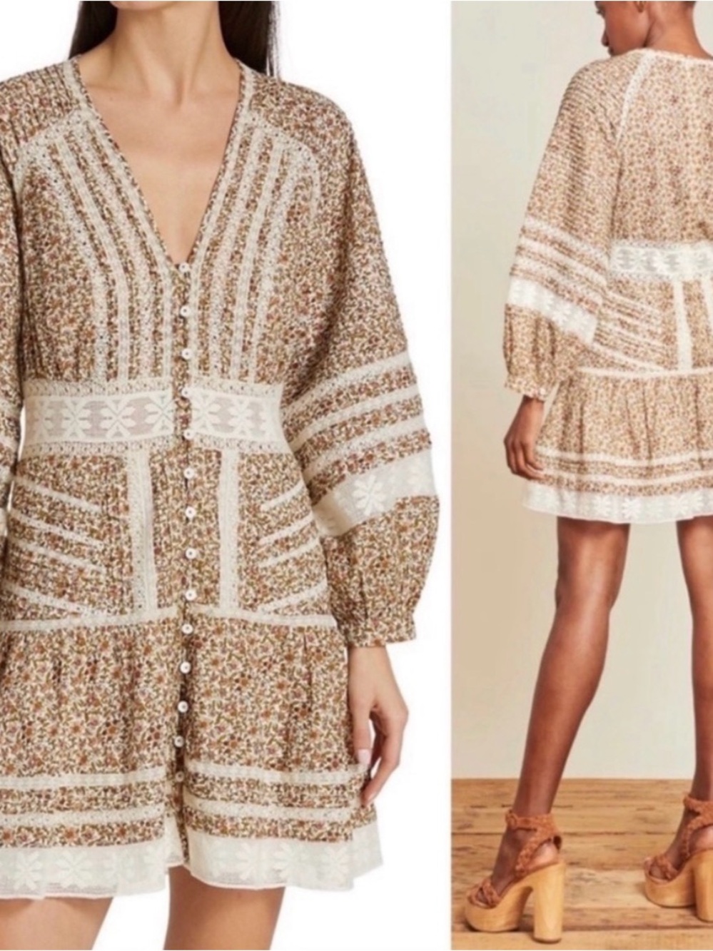 Veronica Beard Addilyn Floral Lace Mini Dress Stone Multi Size 4